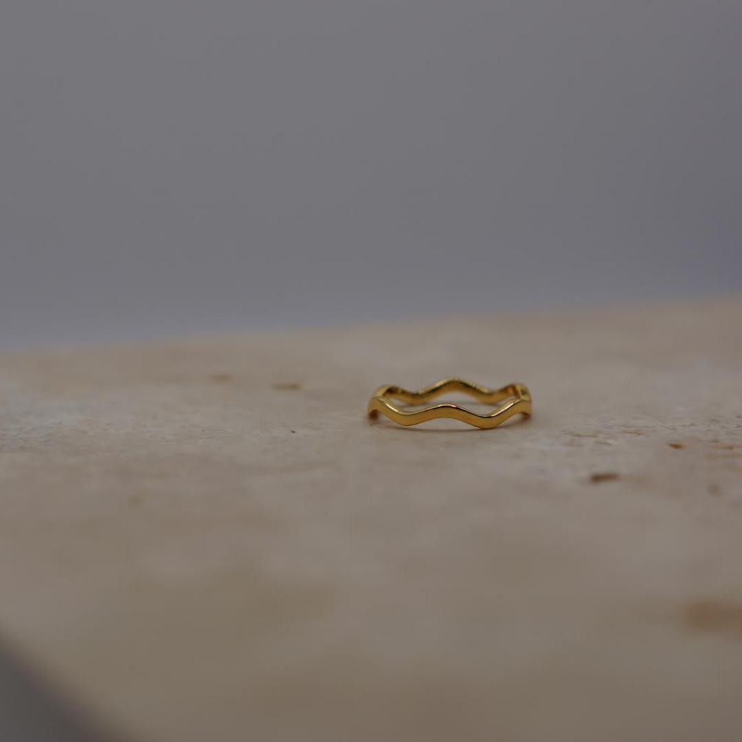 gold wave ring. 18K gold signet ring. Small signet ring. Perfect signet ring. Sterling silver 925. Tarnish free, Hypoallergenic ring.