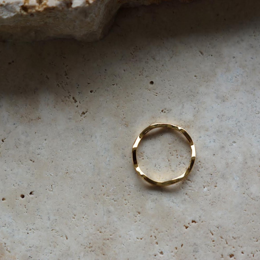 gold wave ring. 18K gold signet ring. Small signet ring. Perfect signet ring. Sterling silver 925. Tarnish free, Hypoallergenic ring.